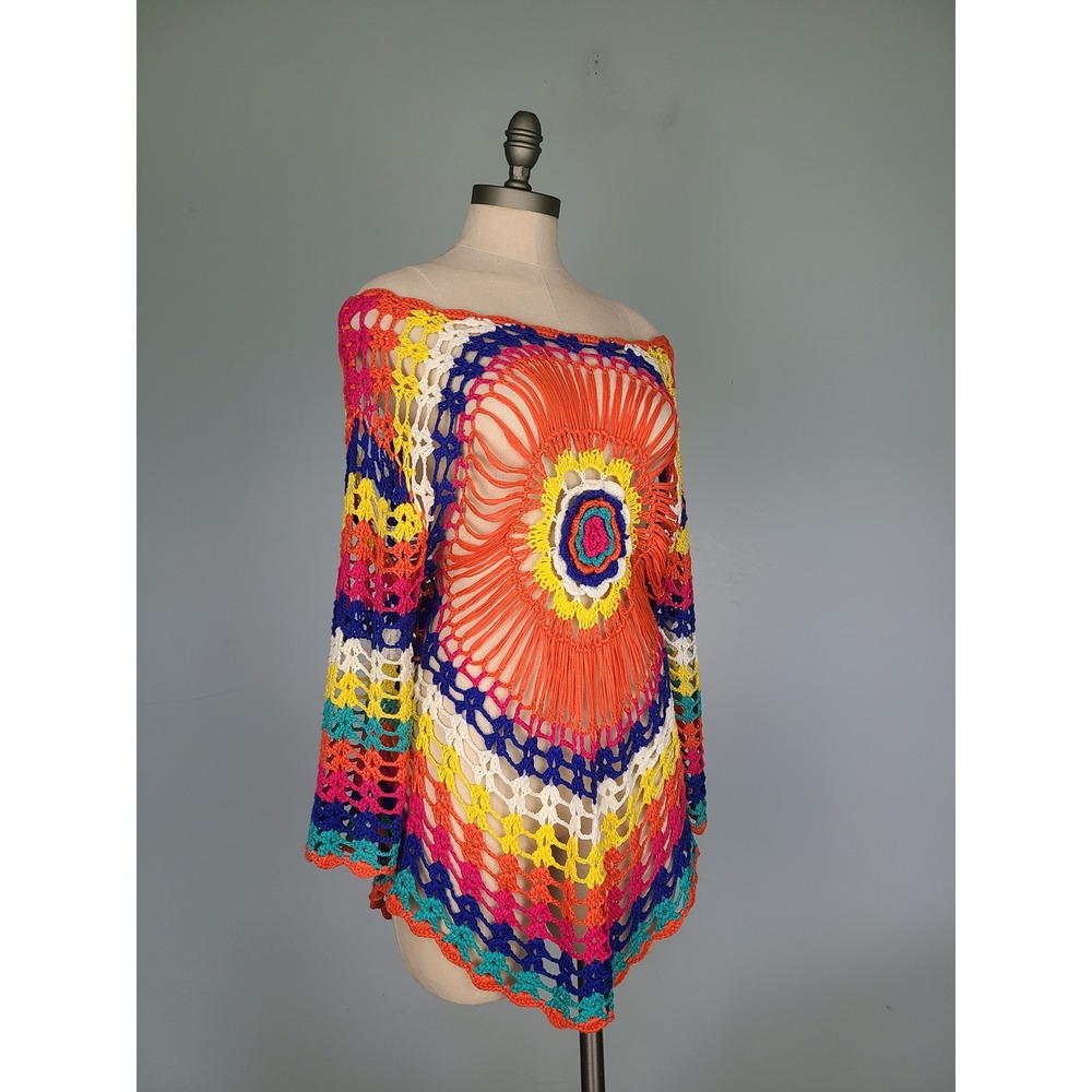 Handmade 70s Crochet Top Bell Sleeve Coachella Festival Stevie Nicks Sunburst